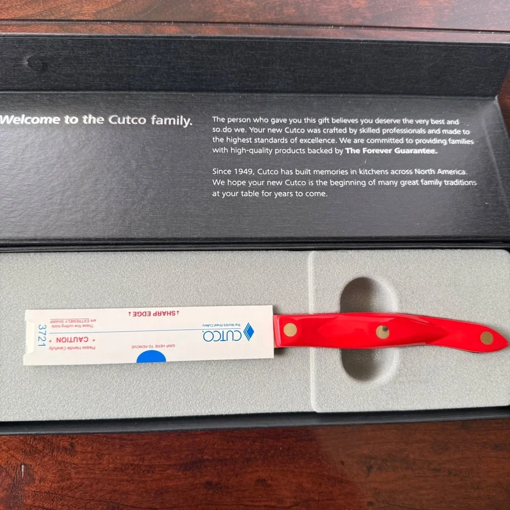 Cutco 3721 KU Santoku Red Classic Handle Serrated USA Realtor Engraving